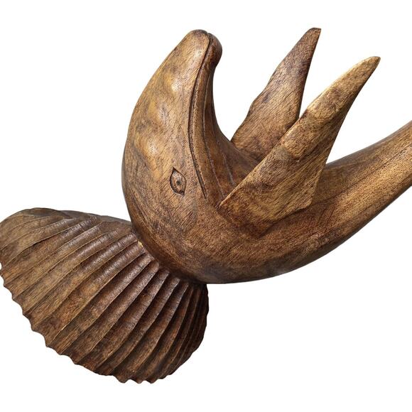 Vintage 90s Hand Carved 16" Wooden Dolphin Sculpture Rustic Decor Figurine - Picture 4 of 12